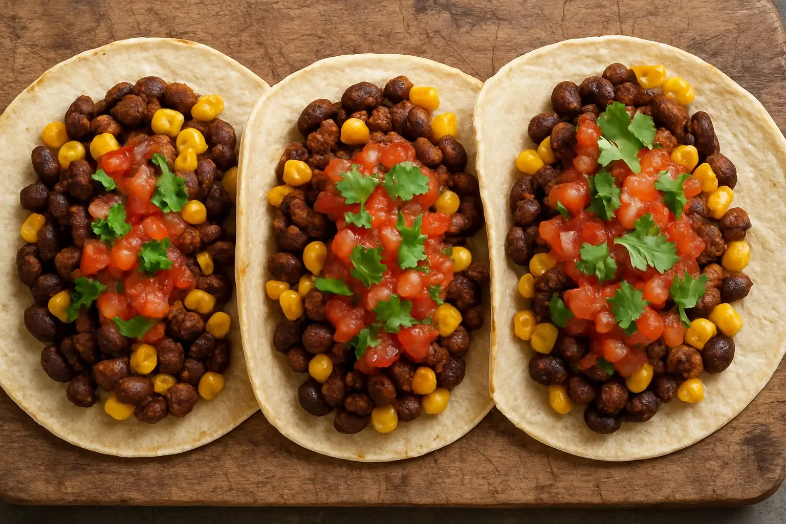 Bean and corn tacos with lime wedges