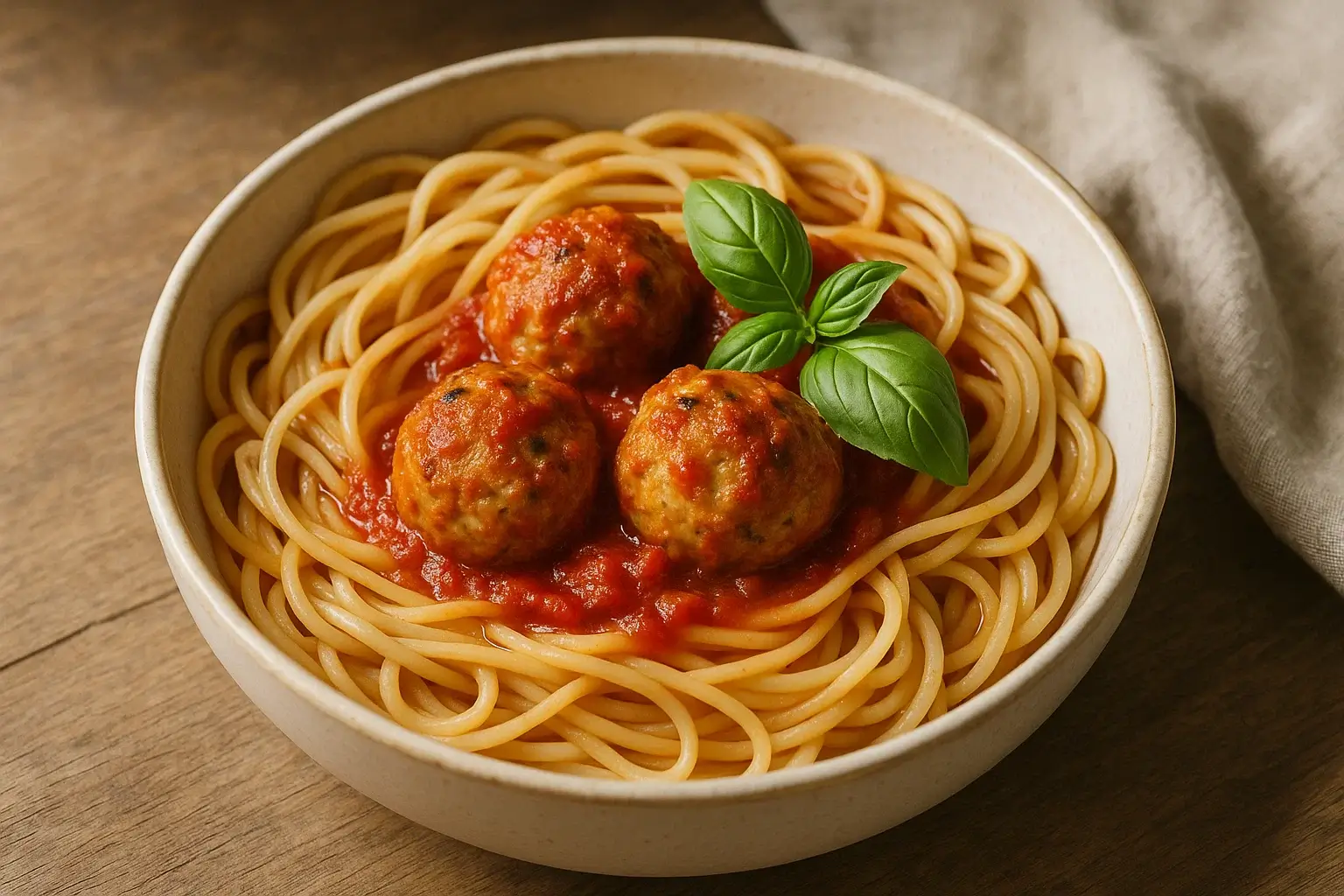Turkey meatballs in marinara sauce with basil